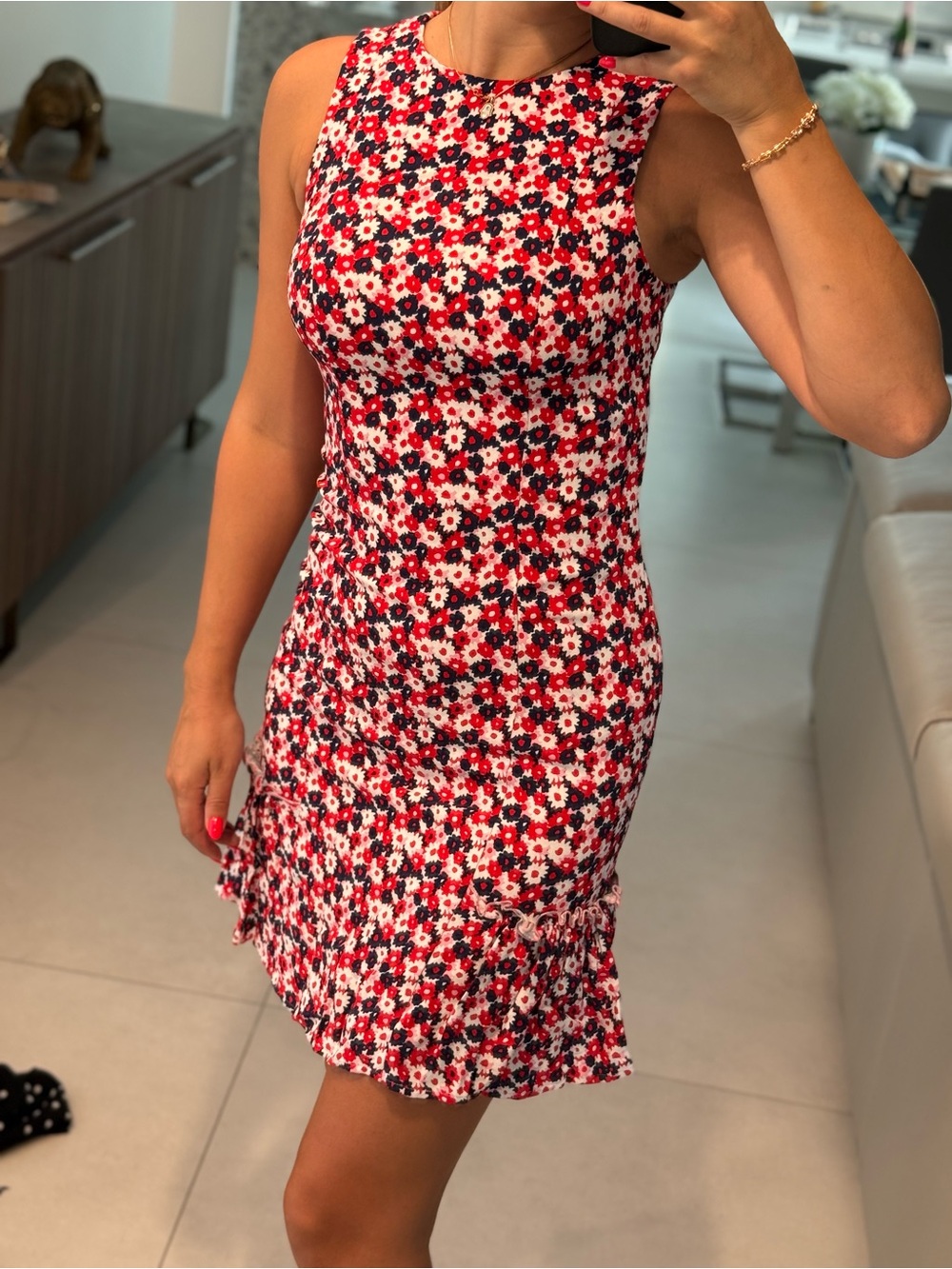 MICHAEL Michael Kors Red, White and Black Floral Sleeveless Mini Dress